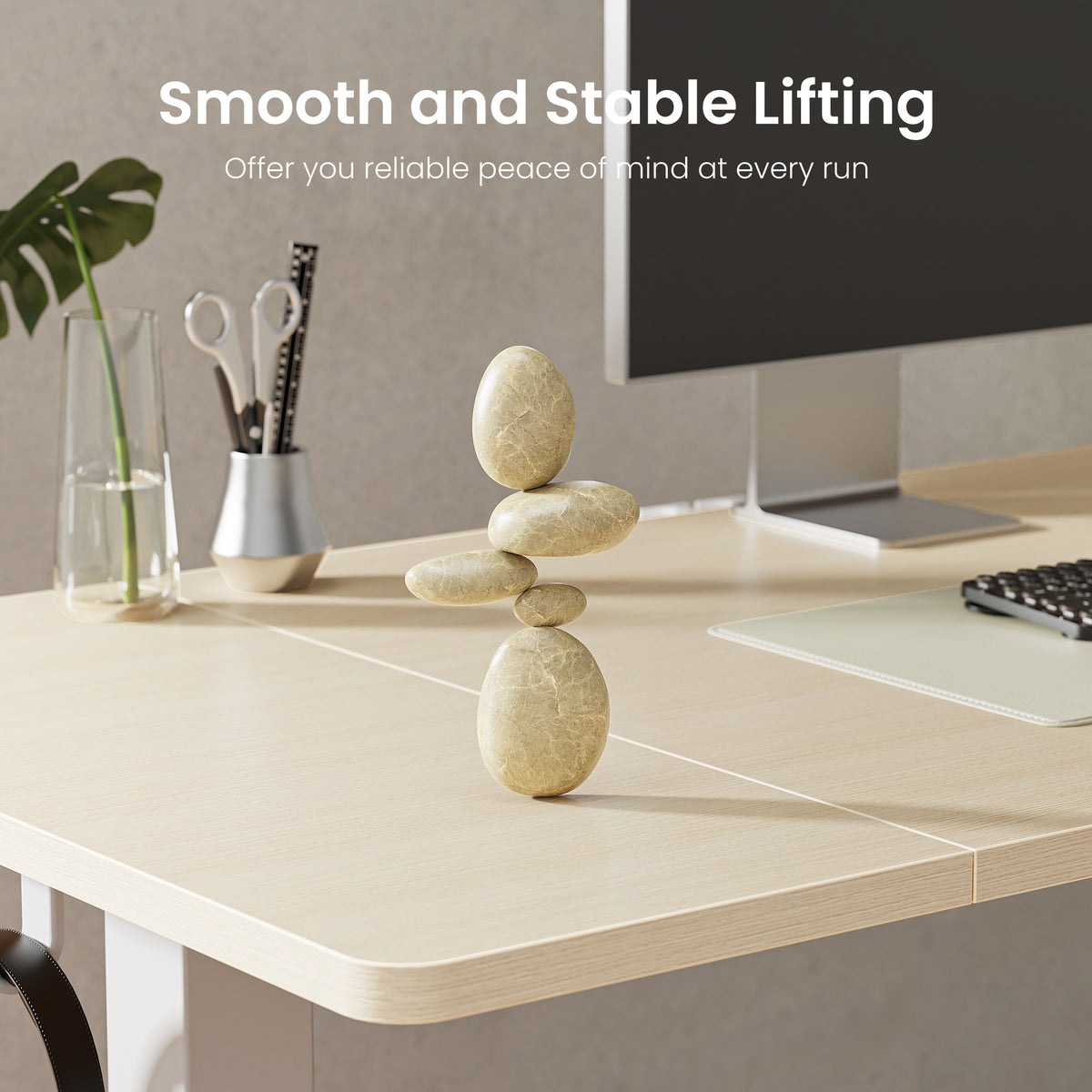 Amadwell 55" Electric Height Adjustable Standing Desk, 27.6" Deep Work Table with Cable Management, Home Office Desk, Beige