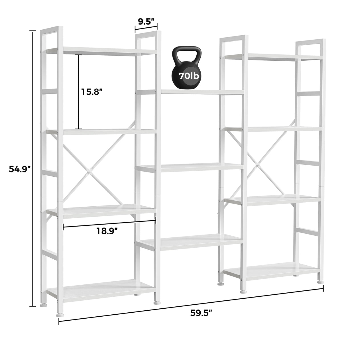 Amadwell 4 Tier Industrial Bookcase, Large Shelf Bookshelf, 11 Units Storage for Living Room, White