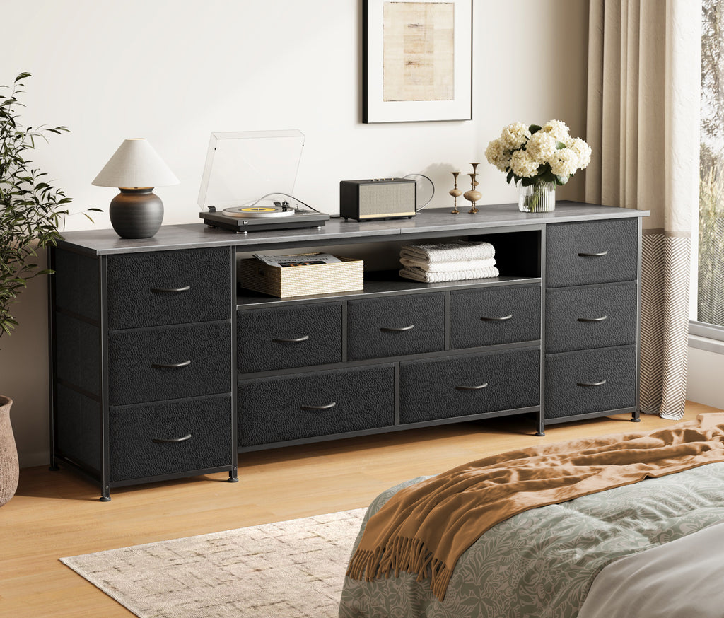Amadwell Large TV Stand for 65, 70 Inch TVs, 11 Drawers with Power Outlets & LED Lights, 63 inch Entertainment Center, Gray