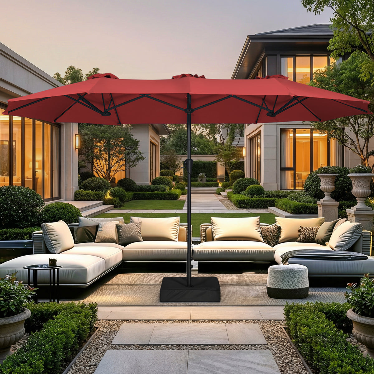 Amadwell 13FT Large Patio Umbrella with Base Included, Double Sided Outdoor Umbrellas, Red