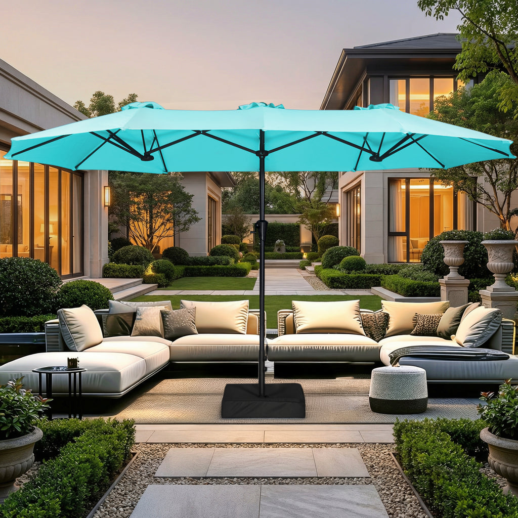 Amadwell 13FT Large Patio Umbrella with Base Included, Double Sided Outdoor Umbrellas, Light Blue