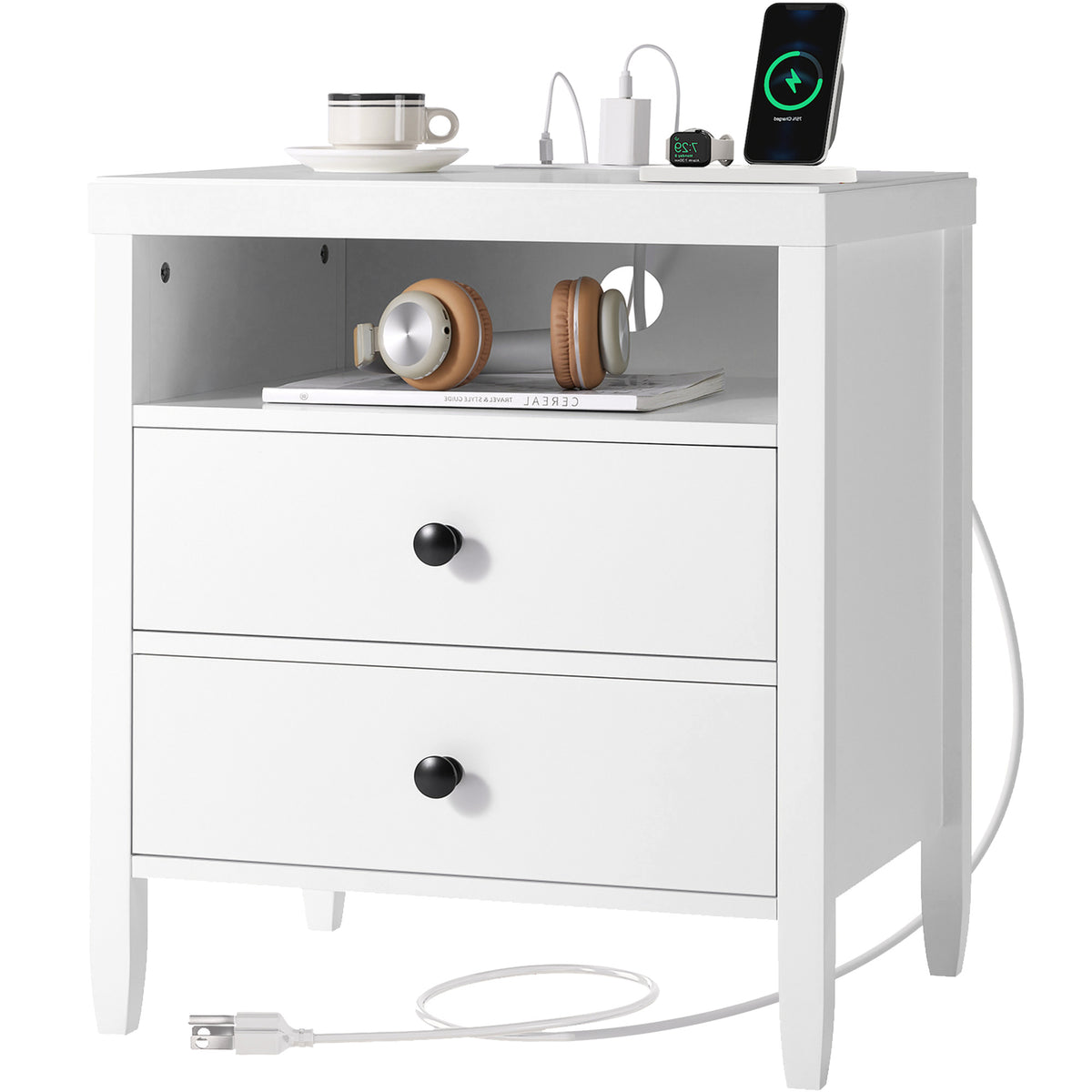 Amadwell Nightstands with Charging Station, 3 Drawer Bedside Table with USB-C Ports, Storage Nightstand for Bedroom, Black