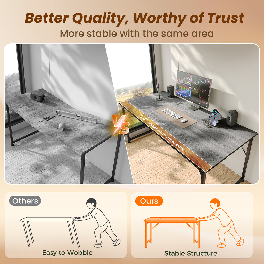 63" Computer Desk, Modern Office, Study & Gaming Desk with Storage, Large Legroom, Sturdy Metal Frame, Grey