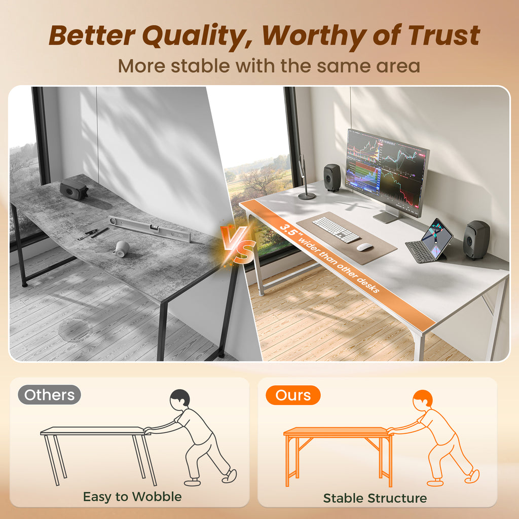 54" Computer Desk, Modern Office, Study & Gaming Desk with Storage, Large Legroom, Sturdy Metal Frame, White