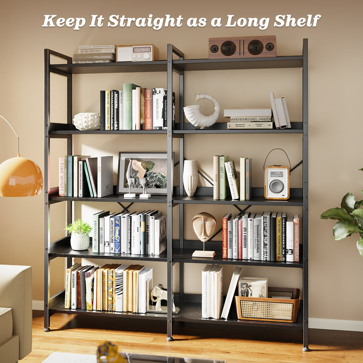 Amadwell 5-Tier Bookshelf with 10 Open Shelves, 47" Freestanding Bookcase, Sturdy Metal Frame, for Living Room, Black