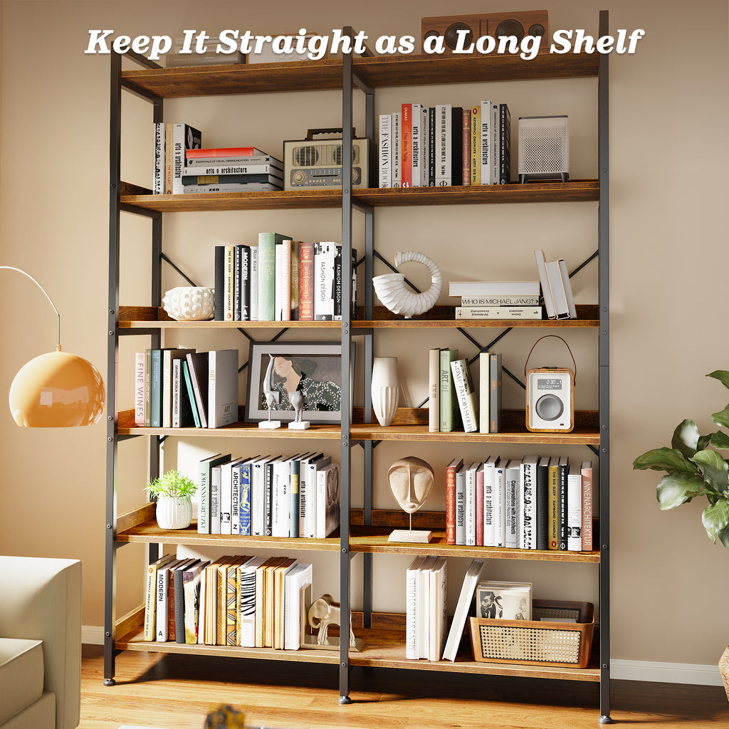 Amadwell 5-Tier Bookshelf ,47" Freestanding Display Bookcase with 10 Open Shelves , Sturdy Metal Frame Wooden Board, Adjustable Feet, for Living Room, Bedroom, Home Office, Brown
