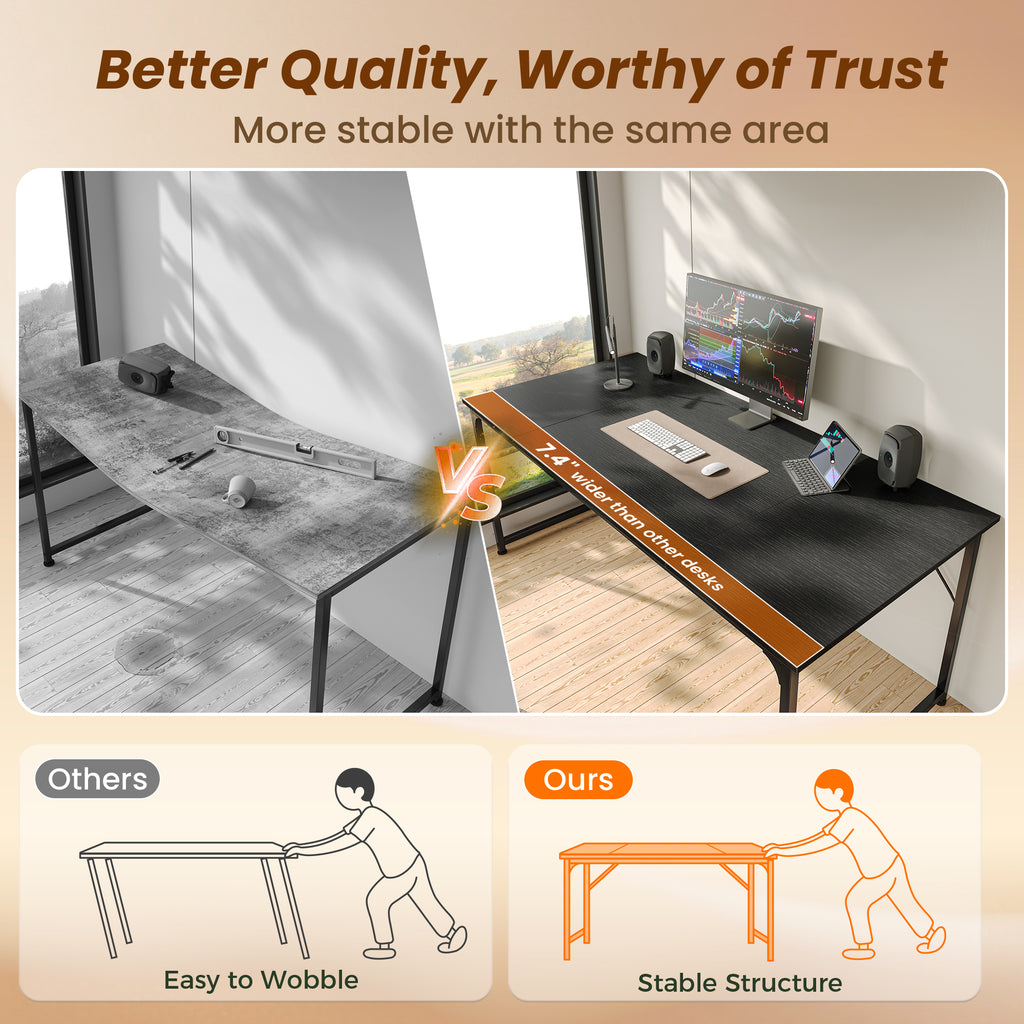 63" Computer Desk, Modern Office, Study & Gaming Desk with Storage, Large Legroom, Sturdy Metal Frame, Black
