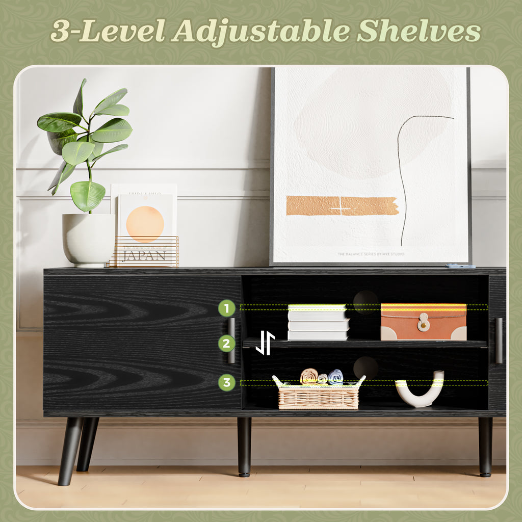 Amadwell Mid Century TV Stand for 60" TVs, Adjustable Shelf, 54 inch Media Console for Living Room, Black
