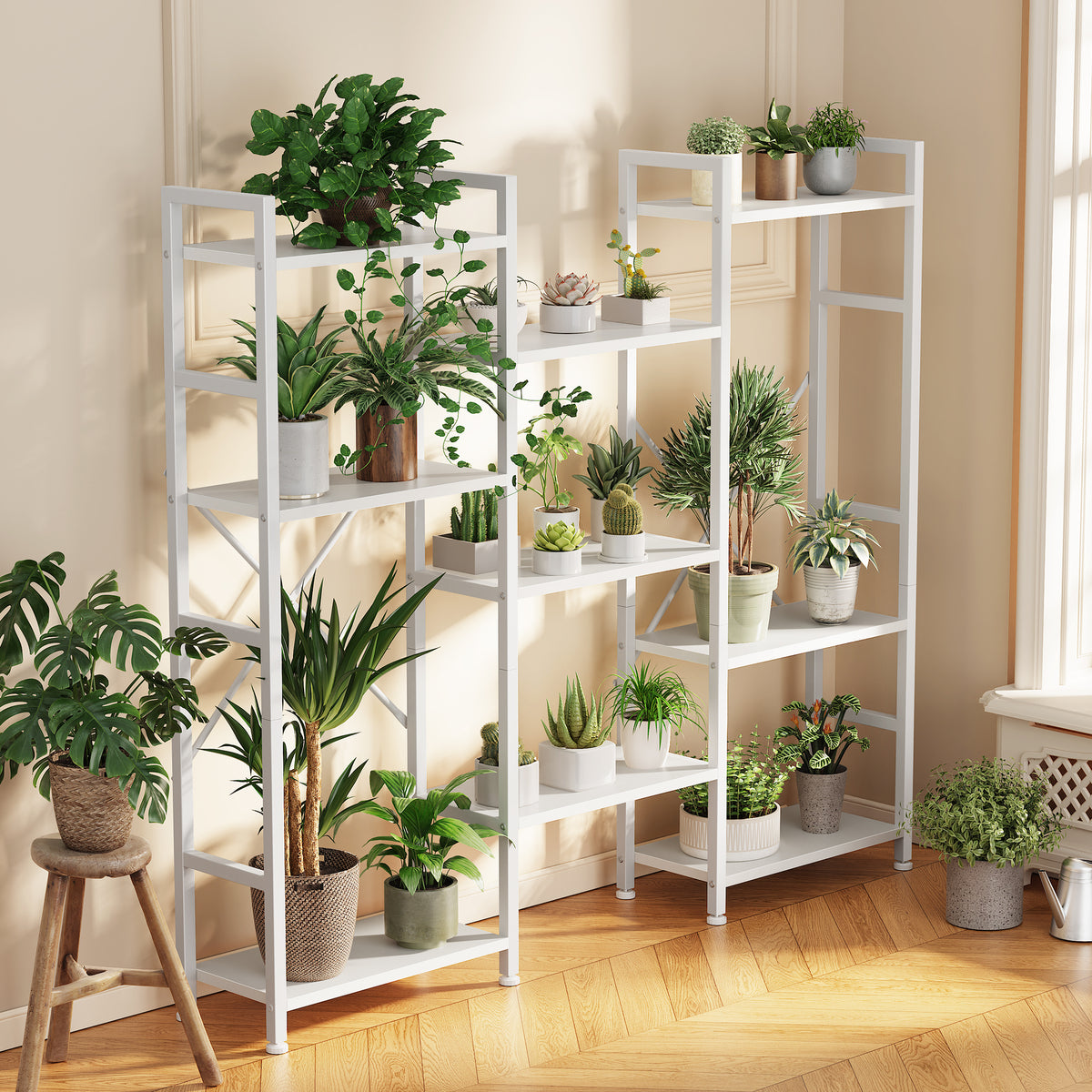 Amadwell 4 Tier Industrial Bookcase, Large Shelf Bookshelf, 11 Units Storage for Living Room, White