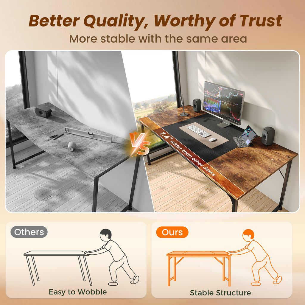 63" Computer Desk, Modern Office, Study & Gaming Desk with Storage, Large Legroom, Sturdy Metal Frame, Rustic Brown and Black