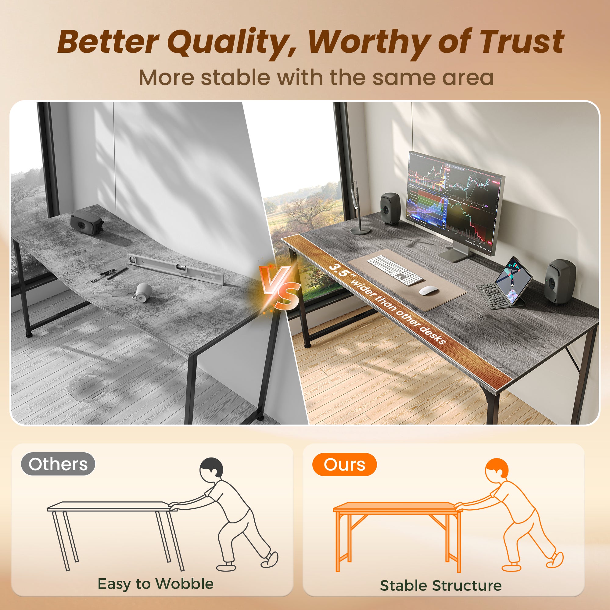 54" Computer Desk, Modern Office, Study & Gaming Desk with Storage, Large Legroom, Sturdy Metal Frame, Grey