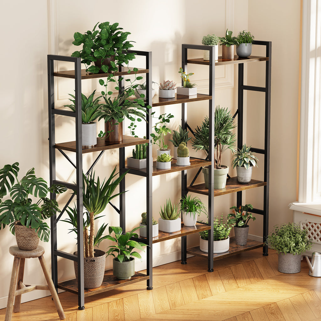 Amadwell 4 Tier Industrial Bookcase, Large Shelf Bookshelf, 11 Units Storage for Living Room, Brown