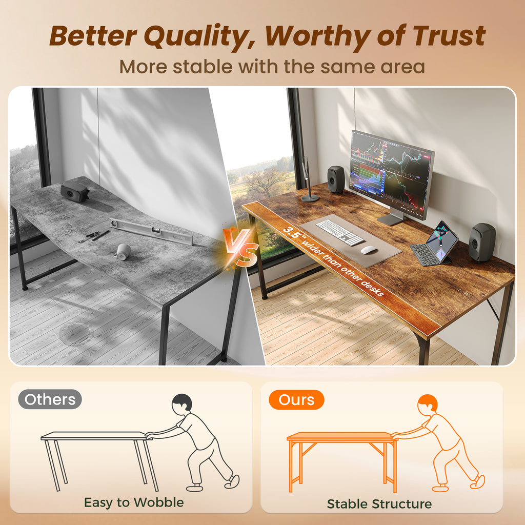 54" Computer Desk, Modern Office, Study & Gaming Desk with Storage, Large Legroom, Sturdy Metal Frame, Rustic Brown