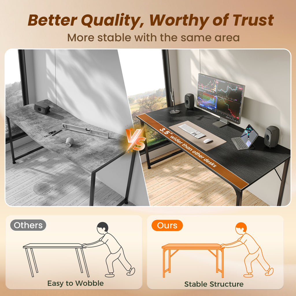 54" Computer Desk, Modern Office, Study & Gaming Desk with Storage, Large Legroom, Sturdy Metal Frame, Black