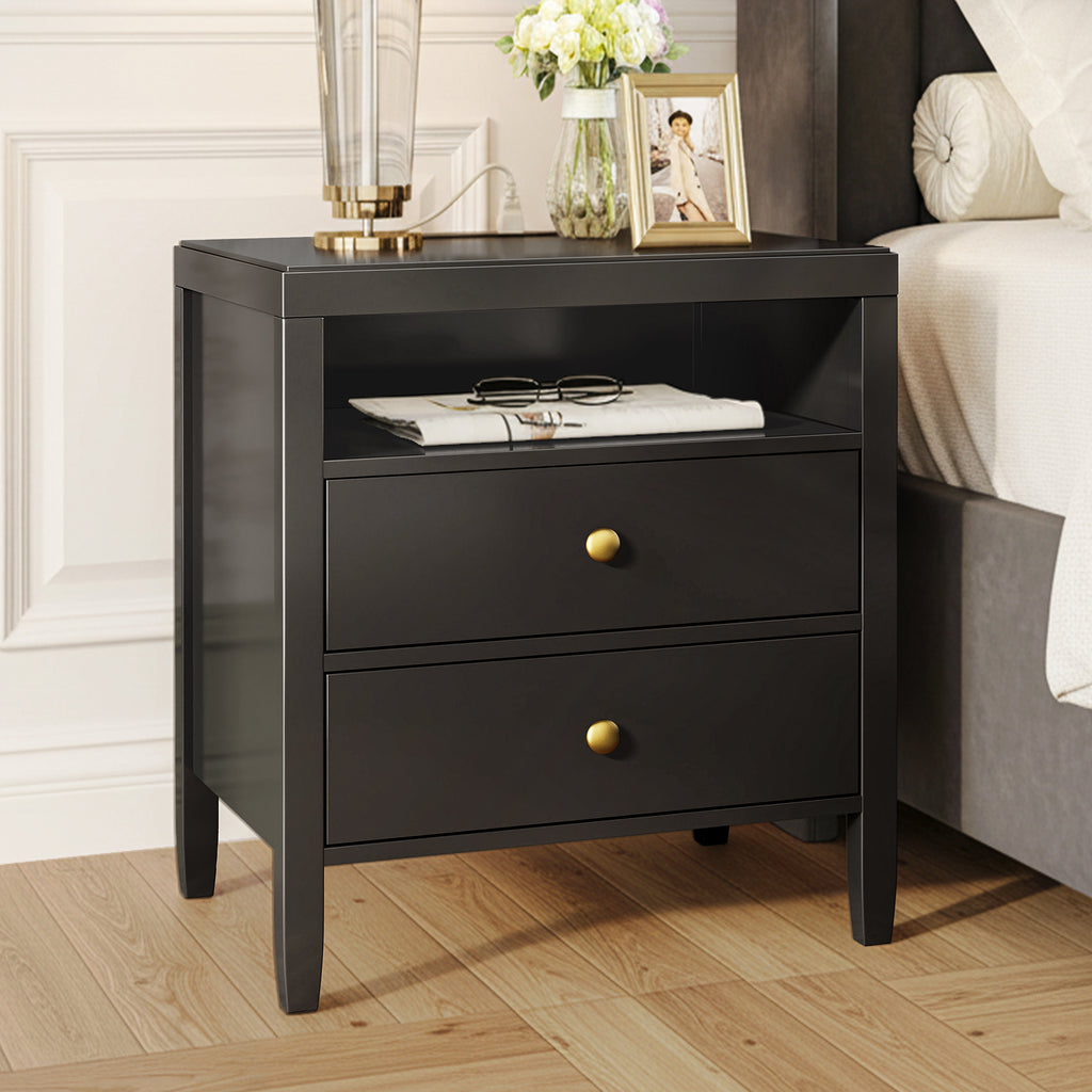 Amadwell Nightstand with Charging Station, Bedside End Table with 2 Drawers & Storage for Bedroom, Black