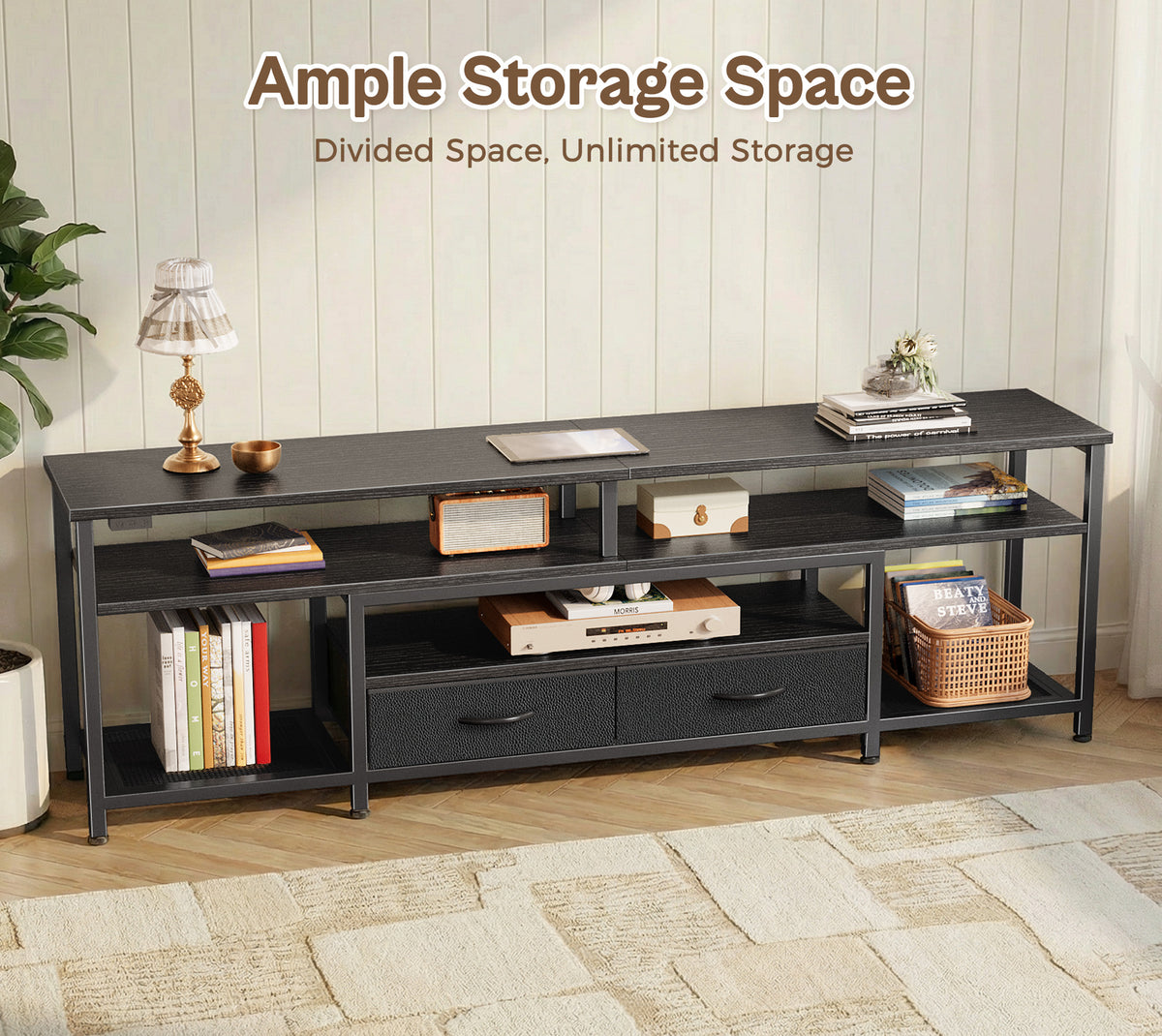 Amadwell 63" LED TV Stand for 65-70 Inch TVs, Entertainment Center with Power Outlets & Drawers, Rustic Brown