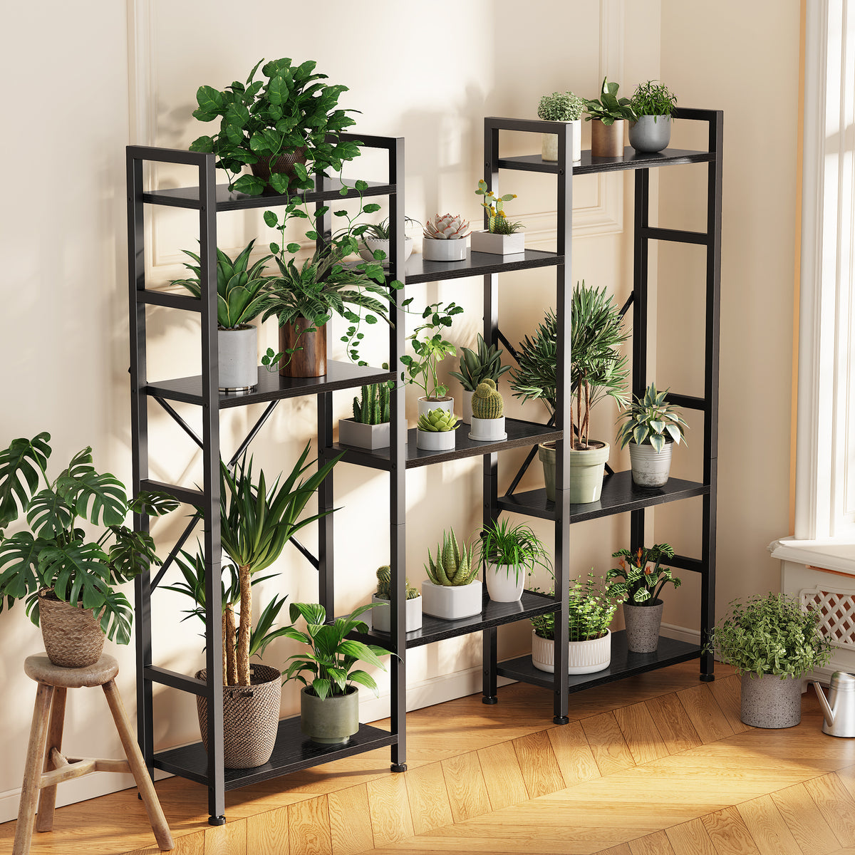 Amadwell 4 Tier Industrial Bookcase, Large Shelf Bookshelf, 11 Units Storage for Living Room, Black