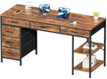 Amadwell 54" Desk with Drawers & Storage, Office Desk with Reversible Shelves, Gaming Computer Desk, Brown