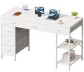 Amadwell 47" Desk with Drawers & Storage, Office Desk with Reversible Shelves, Gaming Computer Desk, White
