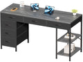 Amadwell 54" Desk with Drawers & Storage, Office Desk with Reversible Shelves, Gaming Computer Desk, Grey