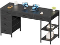 Amadwell 54" Desk with Drawers & Storage, Office Desk with Reversible Shelves, Gaming Computer Desk, Black