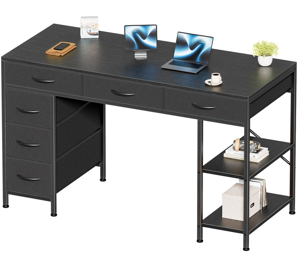 Amadwell 47" Desk with Drawers & Storage, Office Desk with Reversible Shelves, Gaming Computer Desk, Black