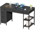 Amadwell 47" Desk with Drawers & Storage, Office Desk with Reversible Shelves, Gaming Computer Desk, Black