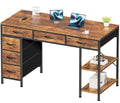 Amadwell 47" Desk with Drawers & Storage, Office Desk with Reversible Shelves, Gaming Computer Desk, Brown
