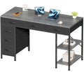 Amadwell 47" Desk with Drawers & Storage, Office Desk with Reversible Shelves, Gaming Computer Desk, Grey