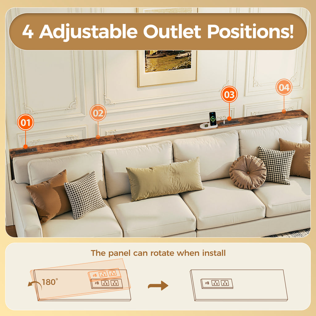 Amadwell 102" Extra Long Console Table with Outlets & USB-C, Slim 5.9" Behind the Couch table, Slim Sofa Table