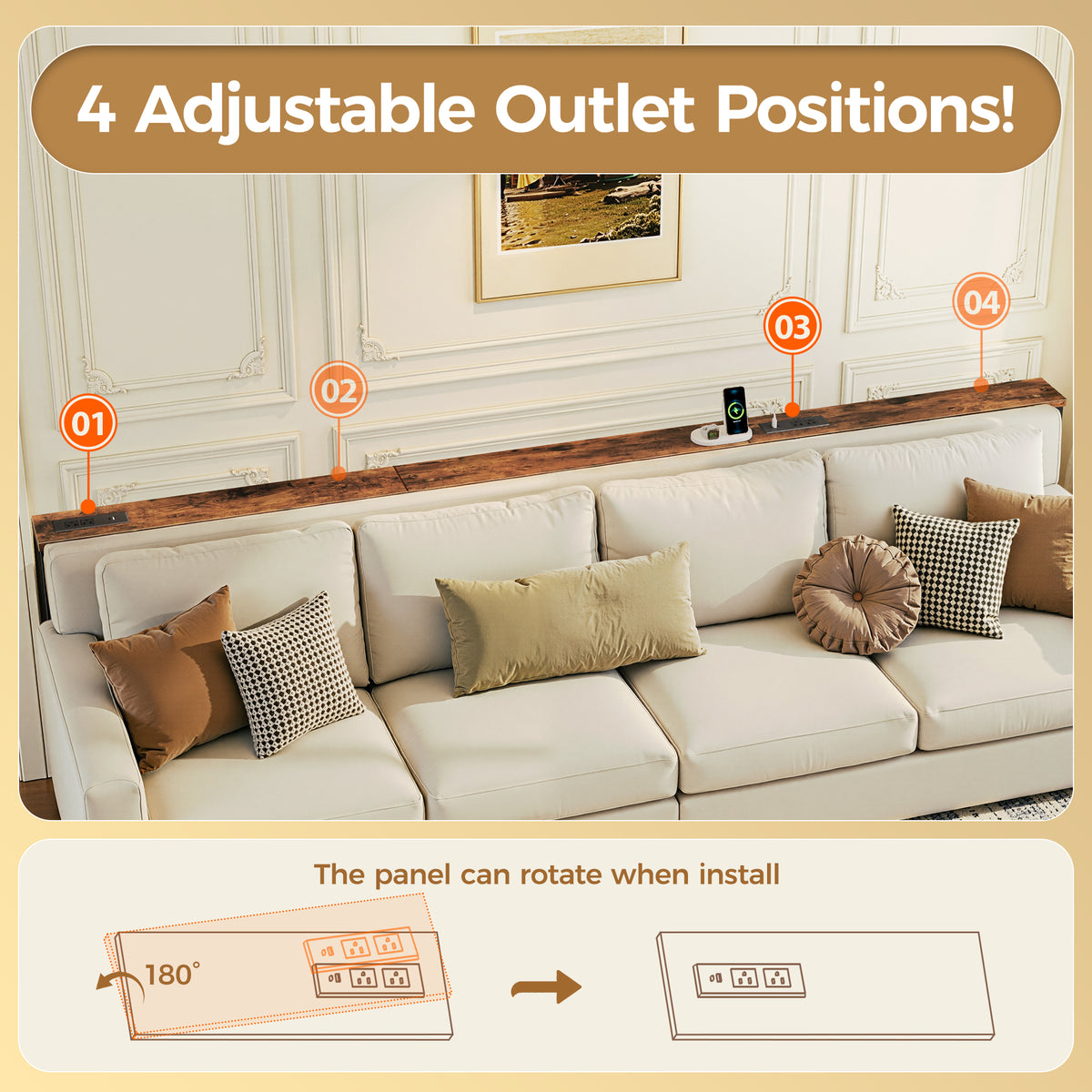 Amadwell 102" Extra Long Console Table with Outlets & USB-C, Slim 5.9" Behind the Couch table, Slim Sofa Table