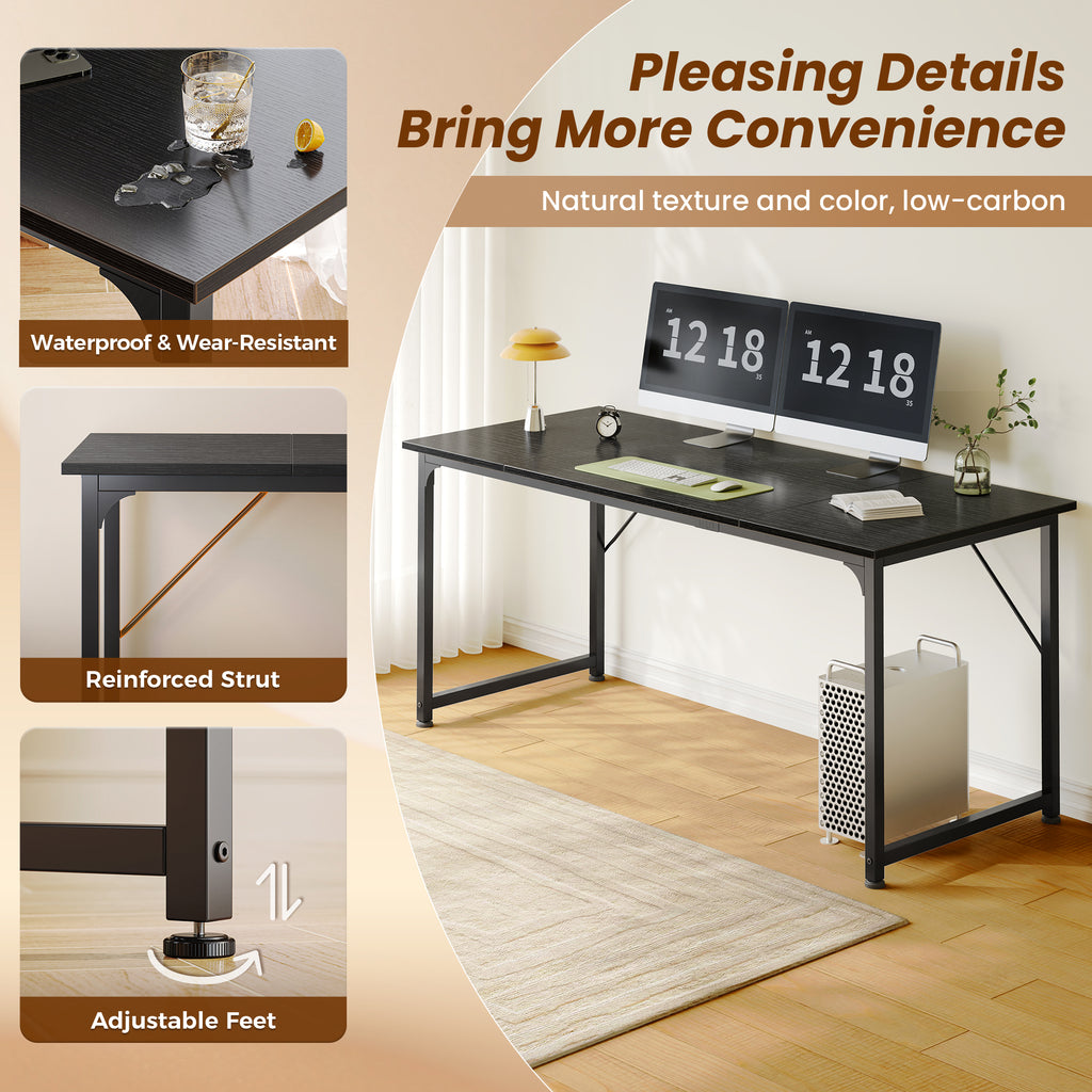 63" Computer Desk, Modern Office, Study & Gaming Desk with Storage, Large Legroom, Sturdy Metal Frame, Black