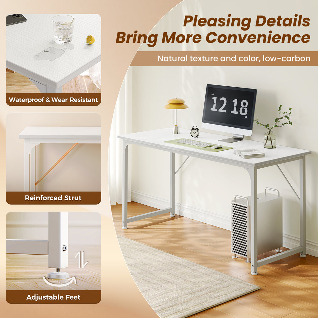 54" Computer Desk, Modern Office, Study & Gaming Desk with Storage, Large Legroom, Sturdy Metal Frame, White
