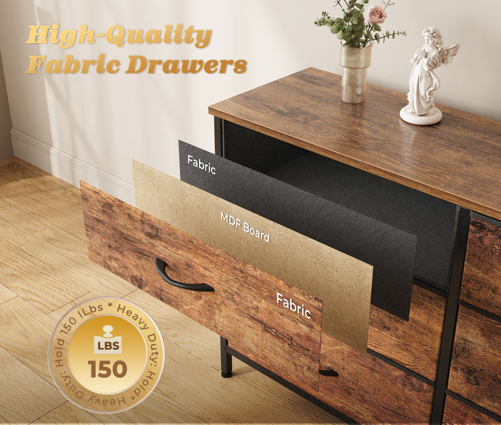 Amadwell 78.8 Inch Dresser with 15 Fabric Drawers, Large TV Stand for 65, 75, 85 Inch TV, Long Dresser for Bedroom, Entertainment Center for Living Room, Chest of Drawers & Storage, Rustic Brown