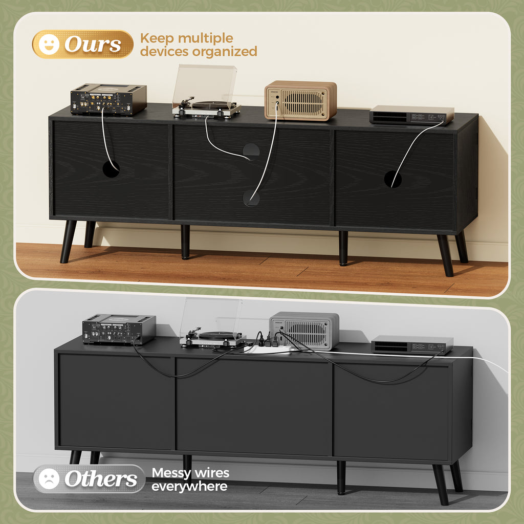 Amadwell Mid Century TV Stand for 60" TVs, Adjustable Shelf, 54 inch Media Console for Living Room, Black