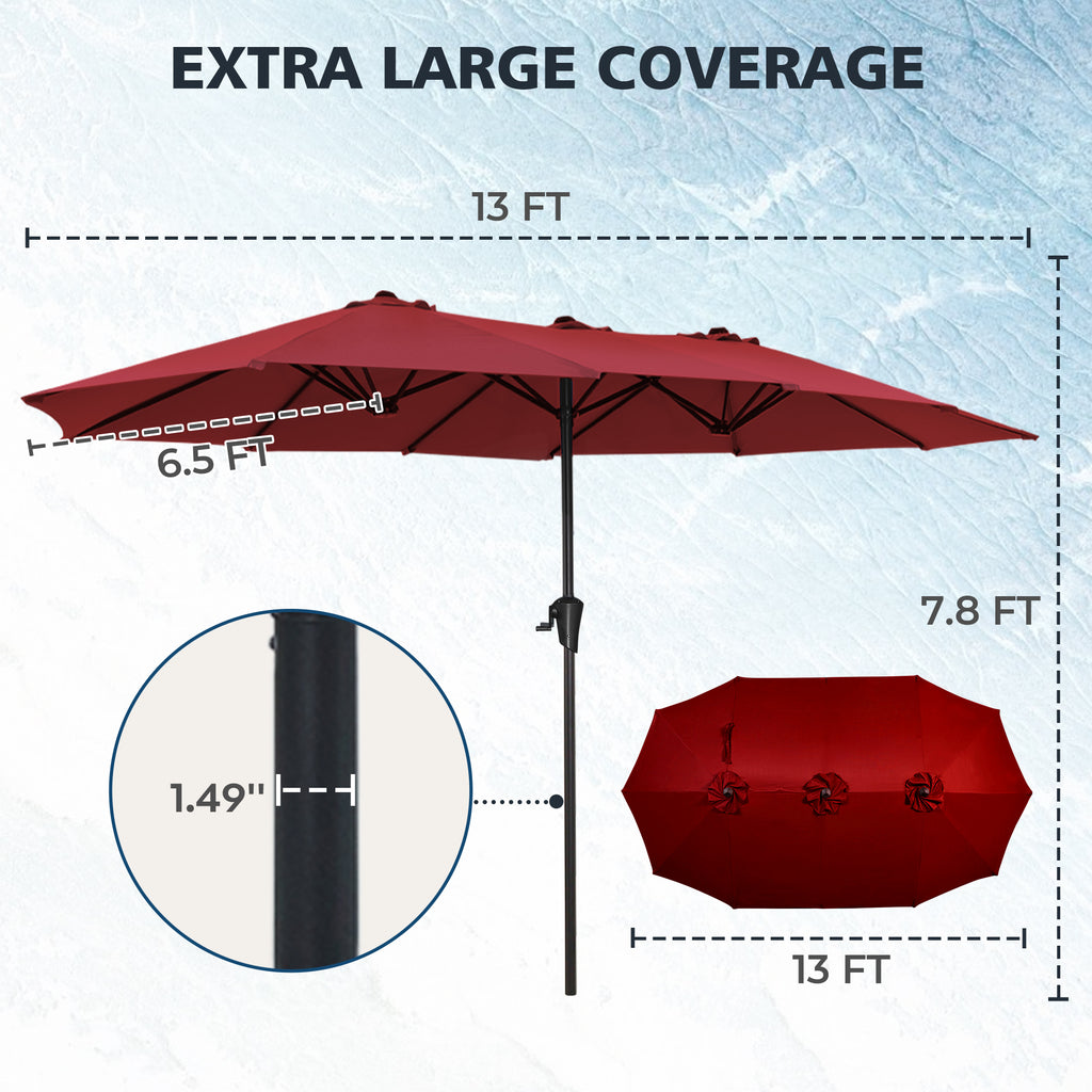 Amadwell 13FT Large Patio Umbrella, Double Sided Outdoor Rectangular Umbrellas with Fade Resistant Canopy, Red