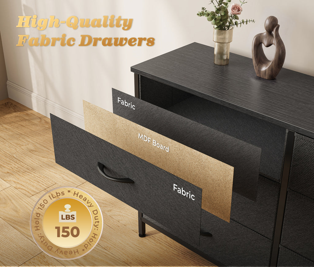 Amadwell 78.8 Inch Dresser with 15 Fabric Drawers, Large TV Stand for 65, 75, 85 Inch TV, Long Dresser for Bedroom, Entertainment Center for Living Room, Chest of Drawers & Storage,Black