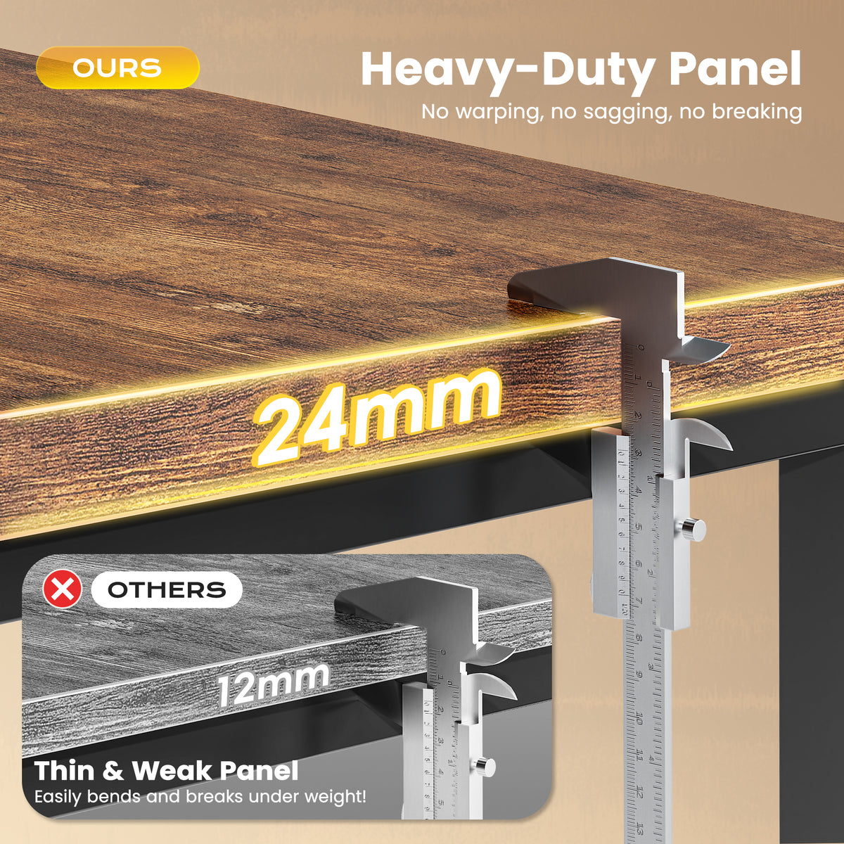 Amadwell 63 Inch Desk with Power Outlets, USB-C, 0.95 Inch Thicker Sturdy Computer Desk, Office Desk with Robust Metal Tubes, Work Gaming Desk for Home Office, Rustic Brown