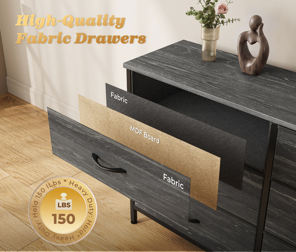 Amadwell 78.8 Inch Dresser with 15 Fabric Drawers, Large TV Stand for 65, 75, 85 Inch TV, Long Dresser for Bedroom, Entertainment Center for Living Room, Chest of Drawers & Storage, Charcoal Black
