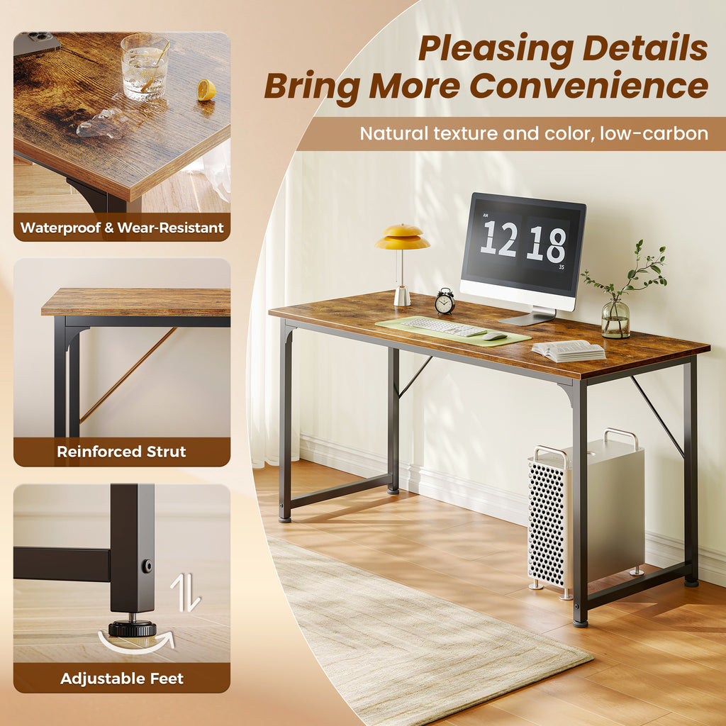 54" Computer Desk, Modern Office, Study & Gaming Desk with Storage, Large Legroom, Sturdy Metal Frame, Rustic Brown