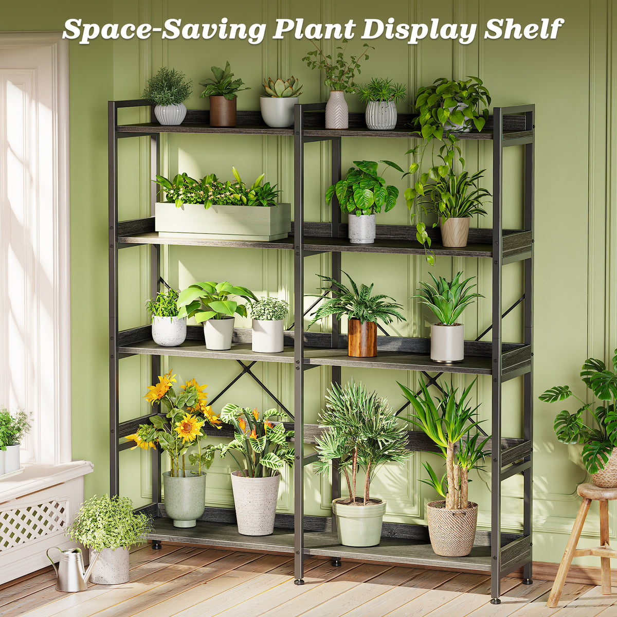 Amadwell 5-Tier Bookshelf with 10 Open Shelves, 47" Freestanding Bookcase, Sturdy Metal Frame, for Living Room, Gray