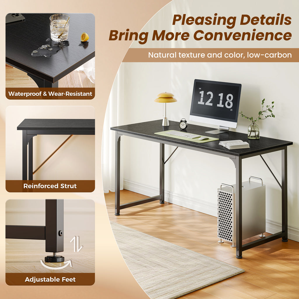 54" Computer Desk, Modern Office, Study & Gaming Desk with Storage, Large Legroom, Sturdy Metal Frame, Black