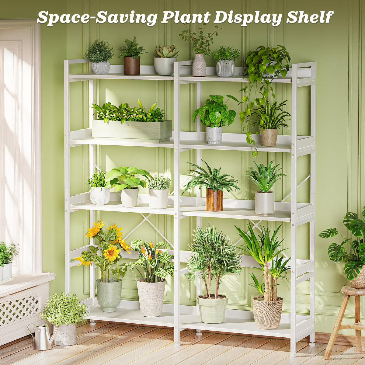 Amadwell 5-Tier Bookshelf with 10 Open Shelves, 47" Freestanding Bookcase, Sturdy Metal Frame, for Living Room, White