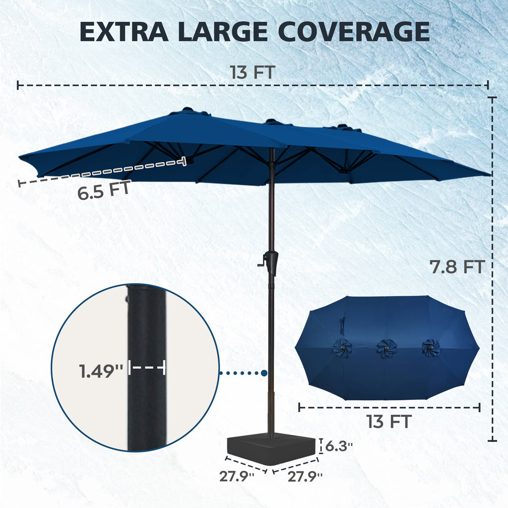 Amadwell 13FT Large Patio Umbrella with Base Included, Double Sided Outdoor Umbrellas, Navy Blue