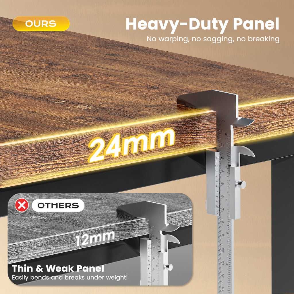 Amadwell 47 Inch Desk with Power Outlets, USB-C, 0.95 Inch Thicker Sturdy Computer Desk, Office Desk with Robust Metal Tubes, Work Gaming Desk for Home Office, Rustic Brown