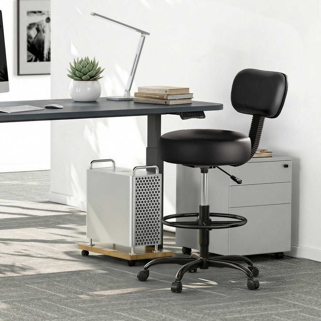 Amadwell Drafting Chair with Back Support, Adjustable Footrest Rolling Stool, Tall Office Desk Chair with Thick Cushion