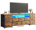 Amadwell Large TV Stand for 65, 70 Inch TVs, 11 Drawers with Power Outlets & LED Lights, 63 inch Entertainment Center, Brown