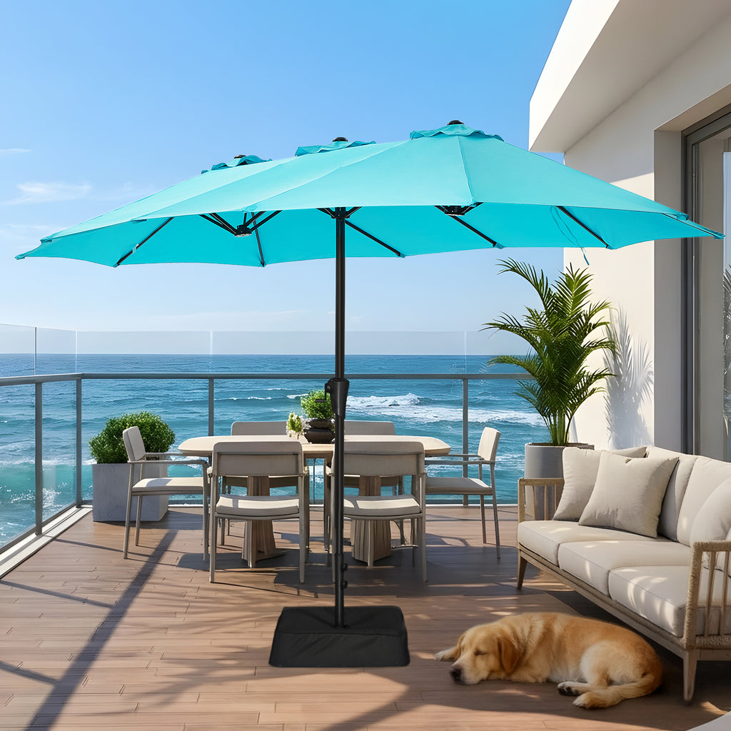 Amadwell 13FT Large Patio Umbrella with Base Included, Double Sided Outdoor Umbrellas, Light Blue
