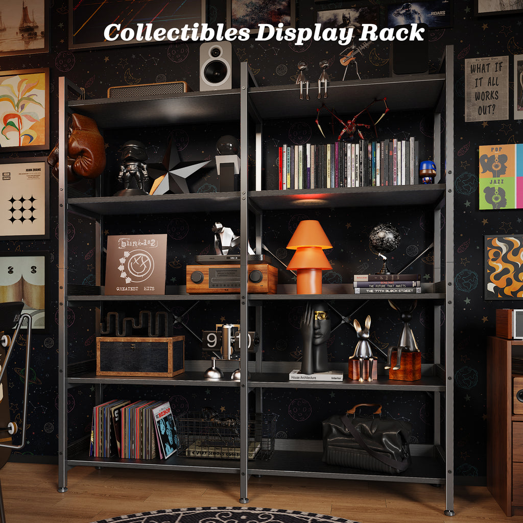 Amadwell 5-Tier Bookshelf with 10 Open Shelves, 47" Freestanding Bookcase, Sturdy Metal Frame, for Living Room, Black