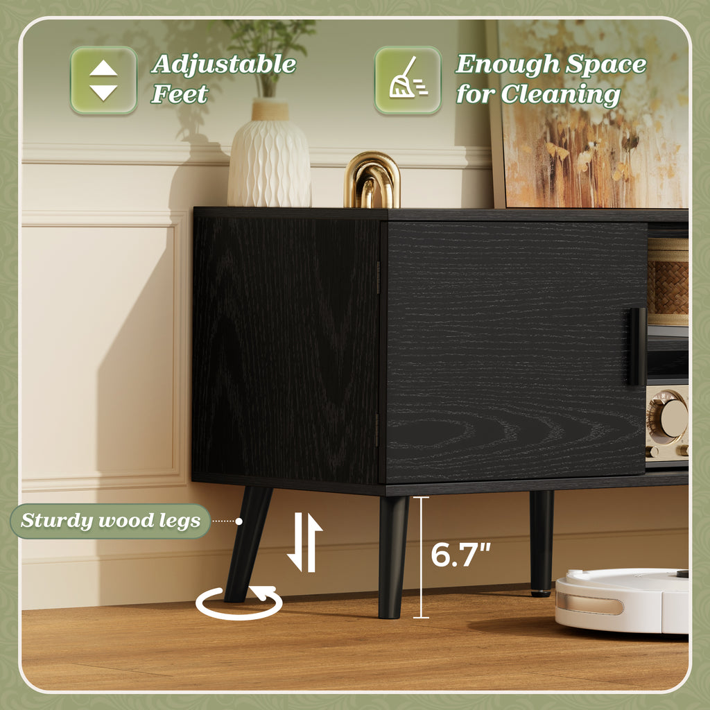 Amadwell Mid Century TV Stand for 60" TVs, Adjustable Shelf, 54 inch Media Console for Living Room, Black